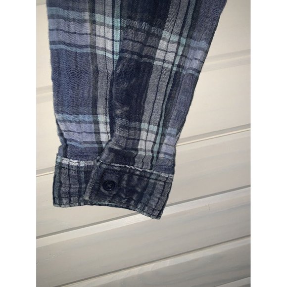 Maurices Sz LARGE Double Cloth Shirt Button Up Blue Plaid Pocket 100% Cotton EUC - Picture 10 of 10